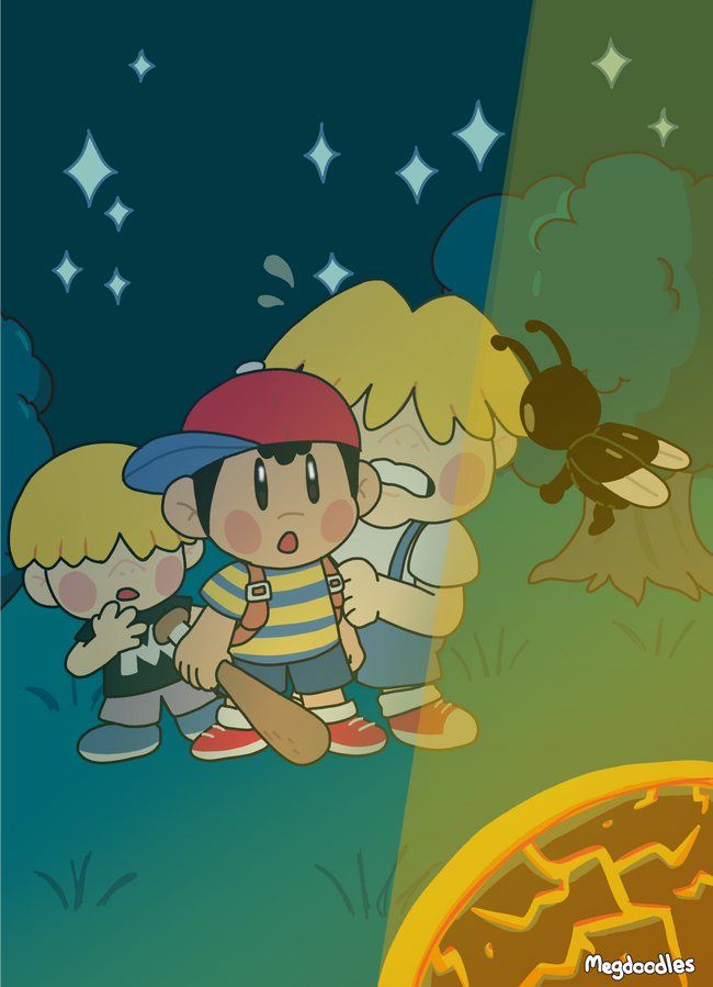 A redraw of a scene from Mother 2/Earthbound (Nintendo)