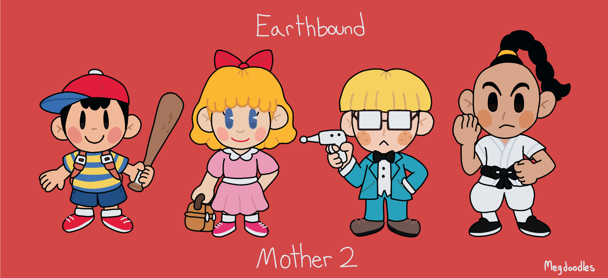 The main cast from Mother 2/Earthbound (Nintendo)